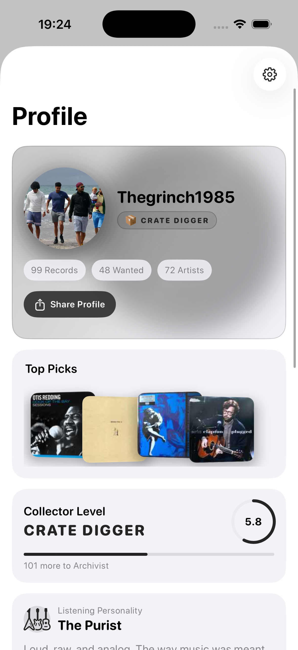 DeadWax home screen showing your vinyl collection at a glance