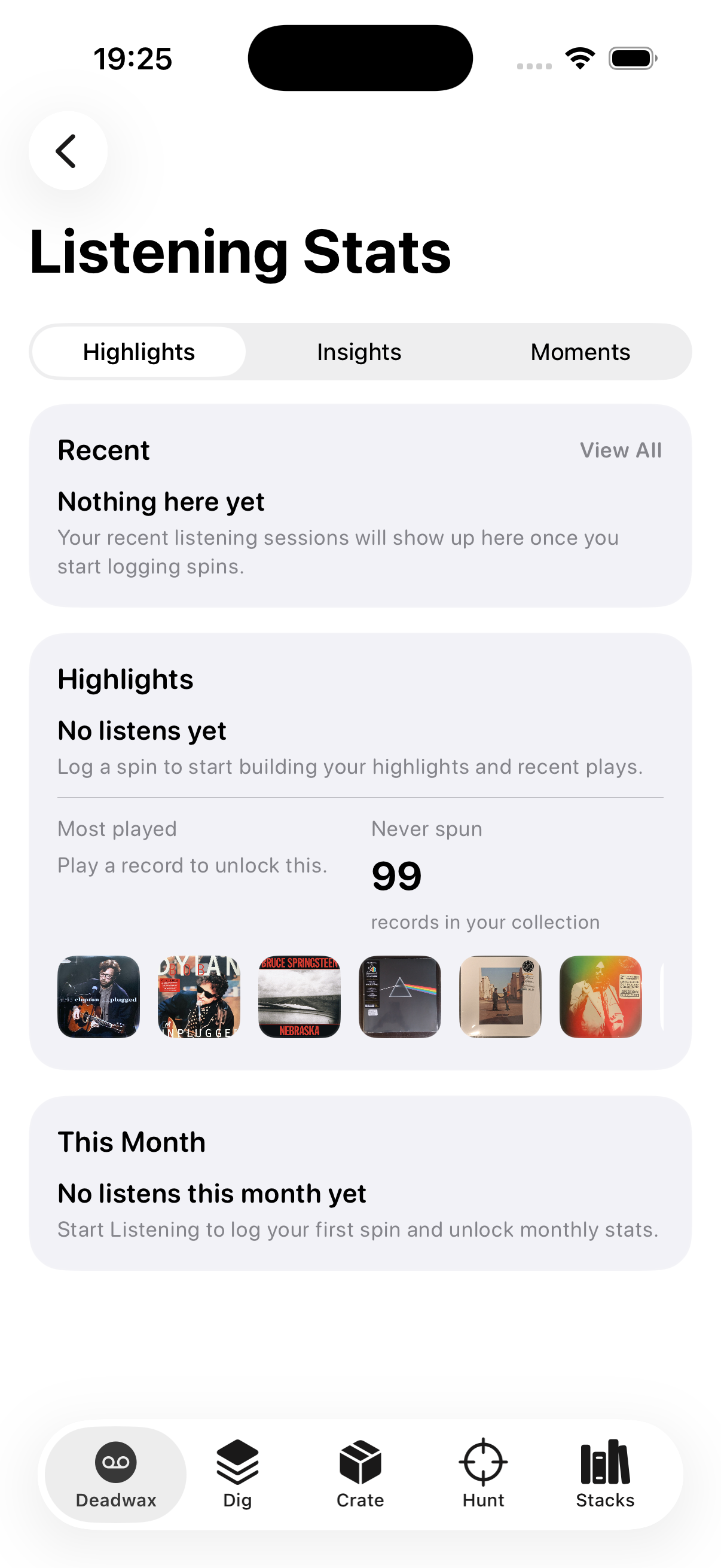 DeadWax collection browse view organized by artist