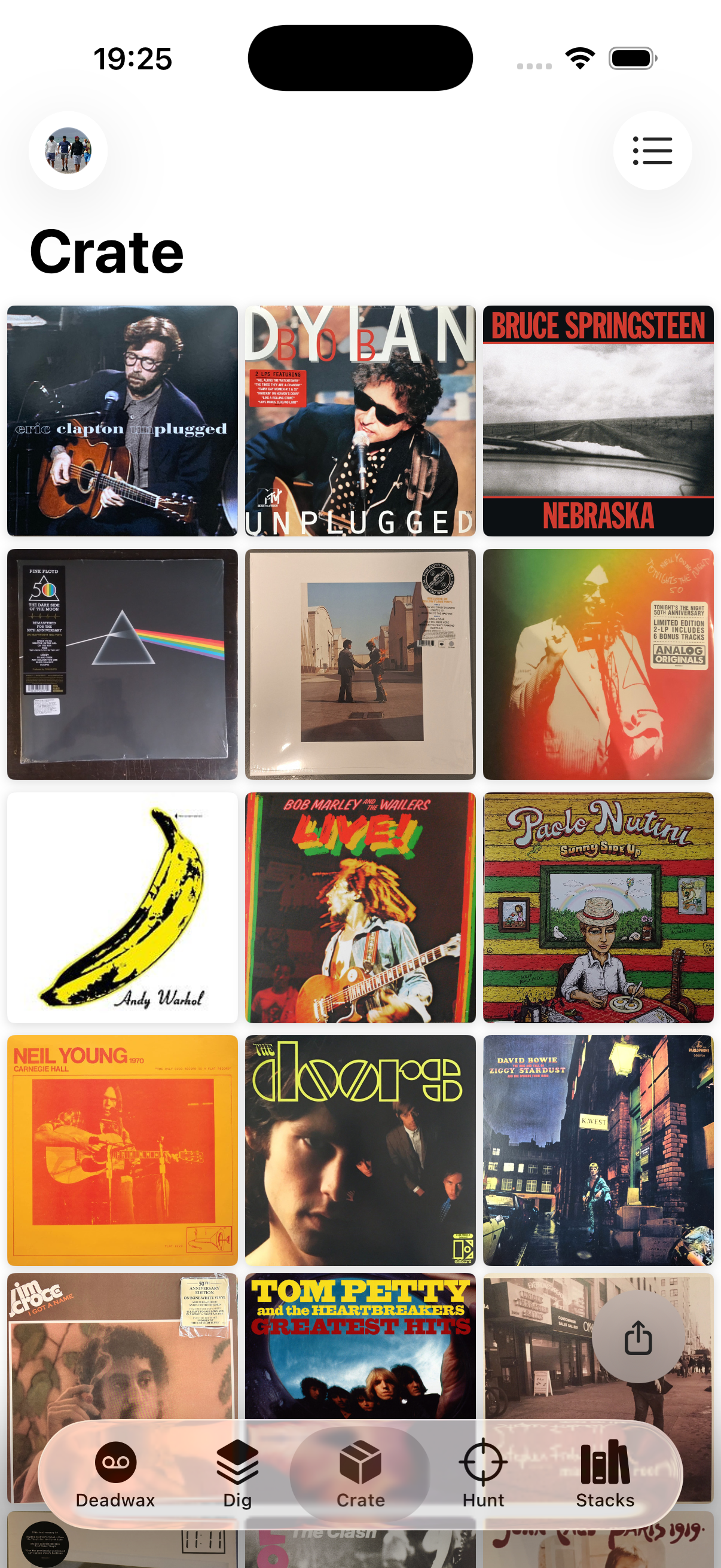 DeadWax search and discovery screen with discography results