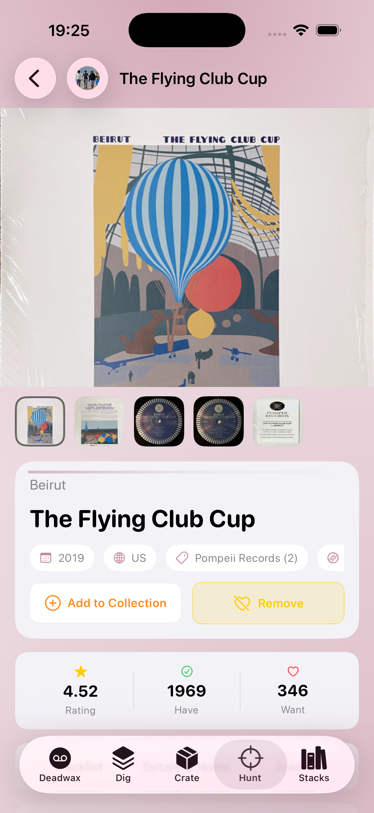 DeadWax collection stats dashboard with genre and decade breakdown